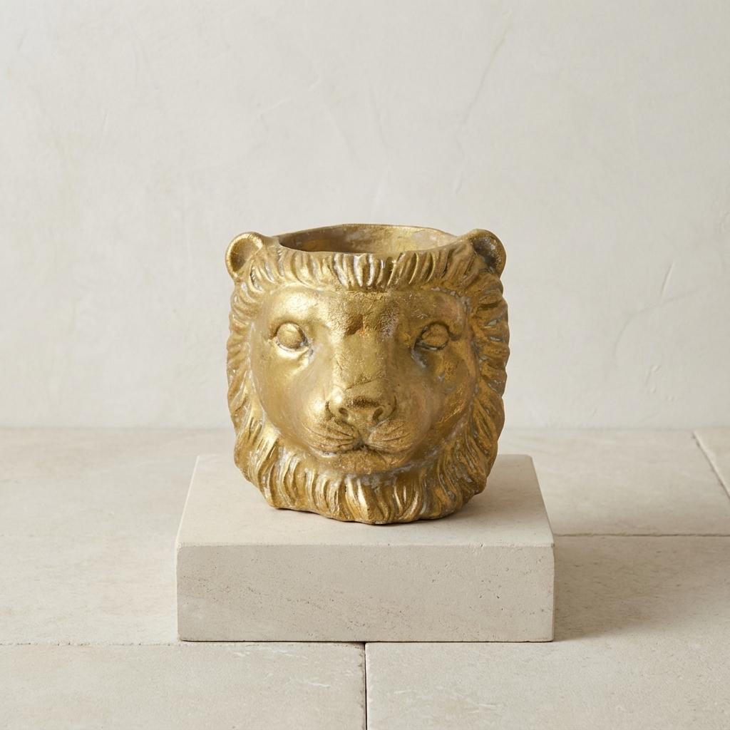Pot Cache-pot Lion doré D11/13 cm pour petites plantes d’intérieur