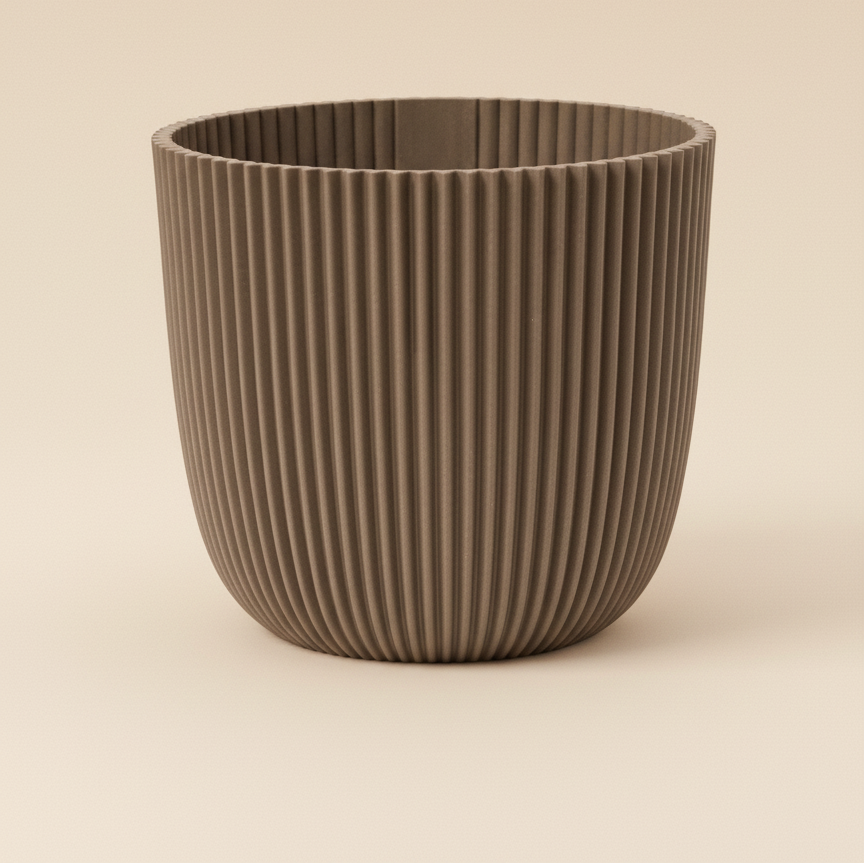 Pot Nature Groove taupe D22 cm pour plantes de taille moyenne